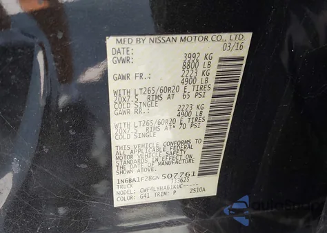 2016 Nissan Titan Xd Platinum Reserve Diesel from USA, damaged, VIN 1N6BA1F28GN507761